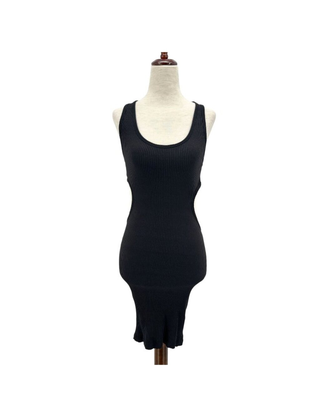 Bershka Womens Small Dress Mini Cut Out Ribbed Sleeveless Fitted Black Party